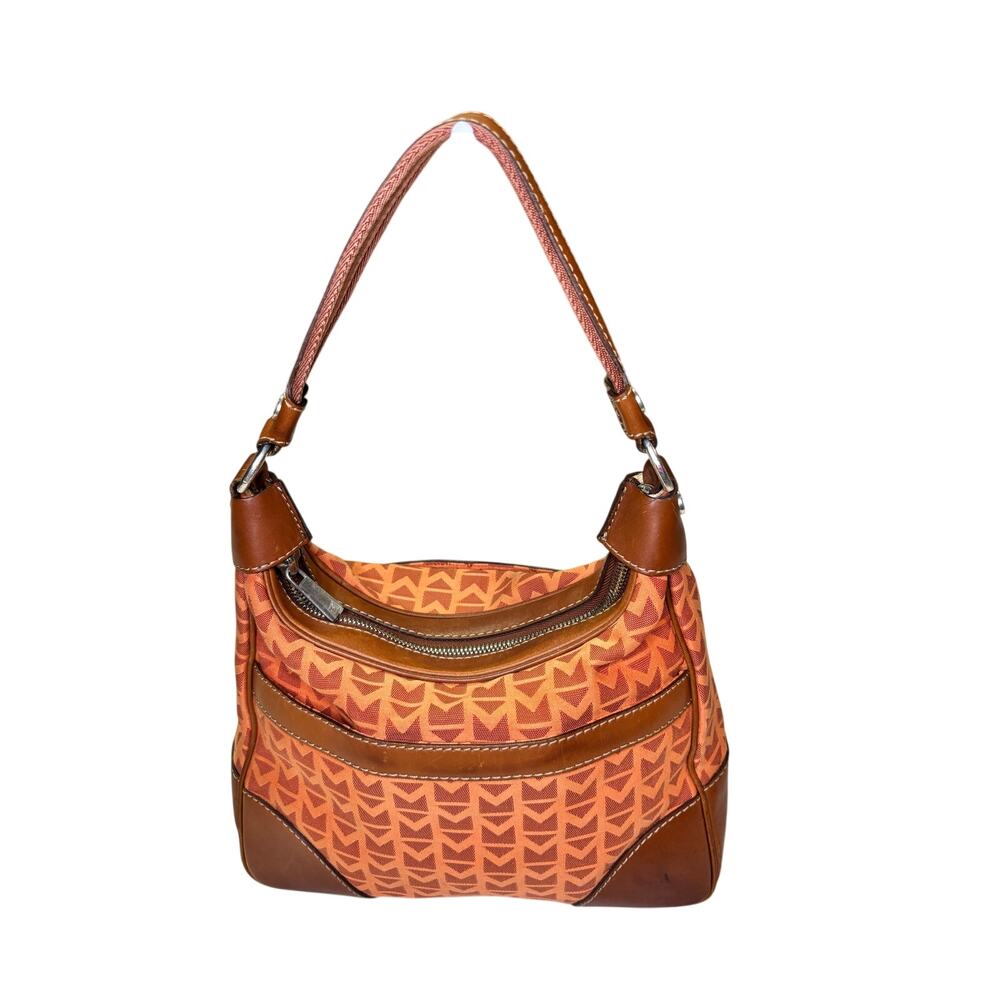 Michael Kors Orange MK Signature Monogram Hobo Shoulder Bag Leather Trim Purse